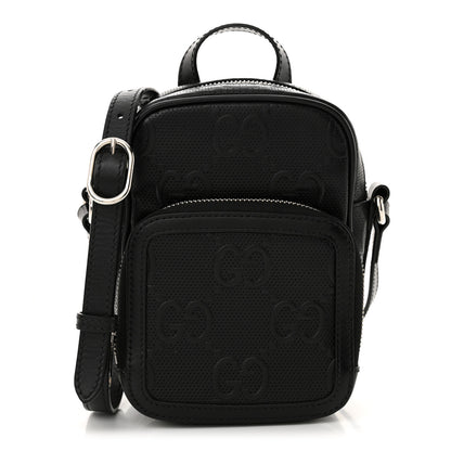 Gucci Calfskin GG Tennis Embossed Mini Double Zip Messenger Bag Black 1 of 12