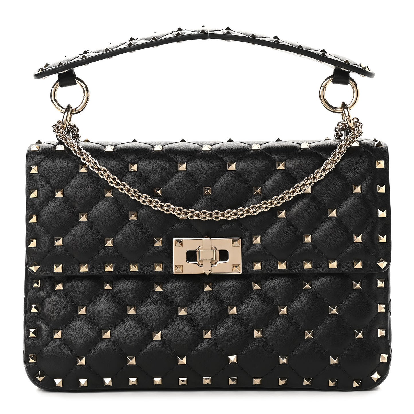 Lambskin Medium Rockstud Spike Shoulder Bag Black