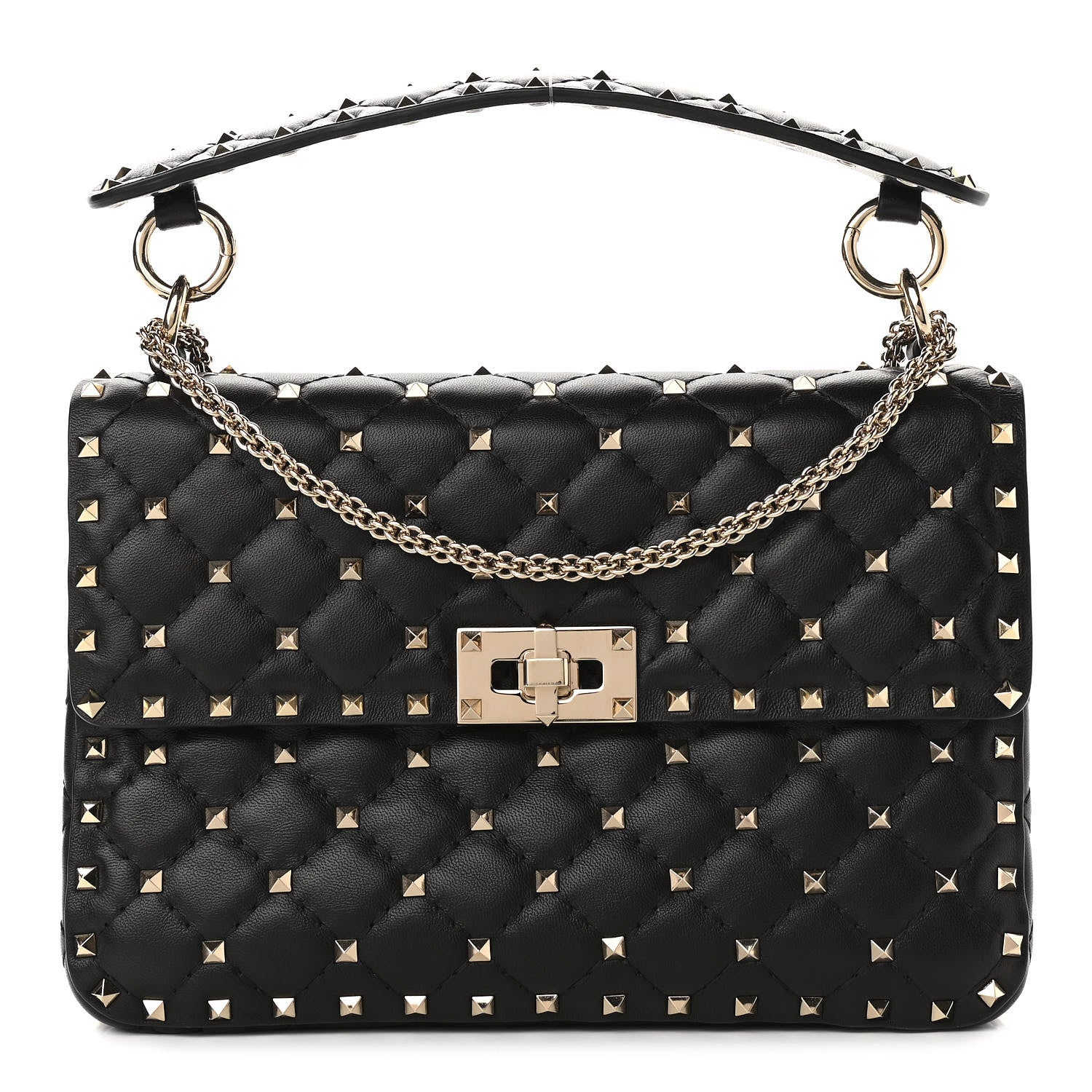 Valentino Garavani Lambskin Medium Rockstud Spike Shoulder Bag Black 1 of 9
