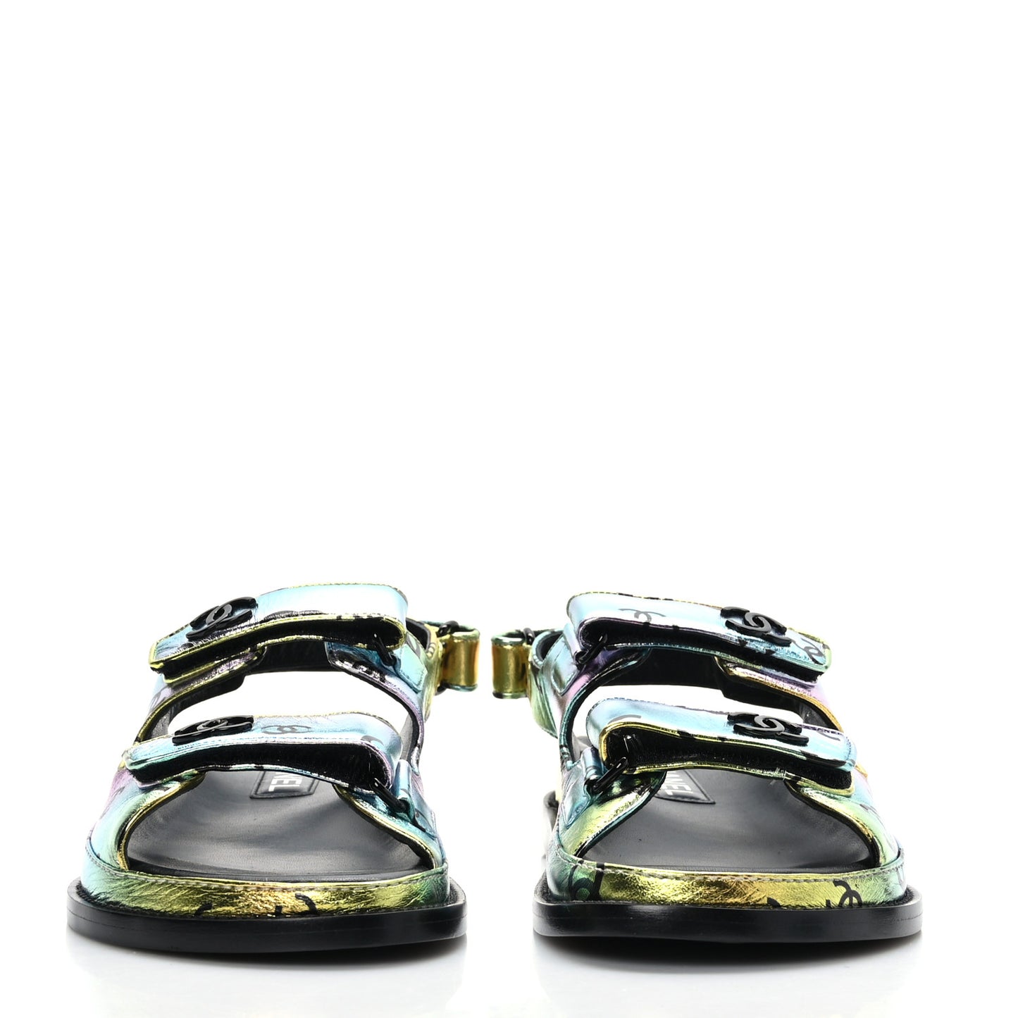 Laminated Lambskin Printed CC Dad Sandals 38 Multicolor