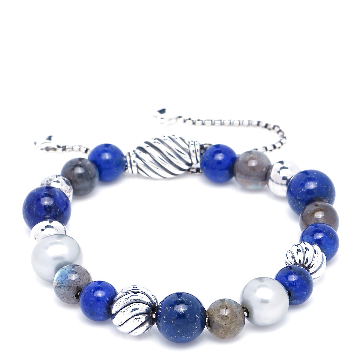 Sterling Silver Lapis Lazuli Labradorite Gray Pearl 8mm Elements Bead Bracelet