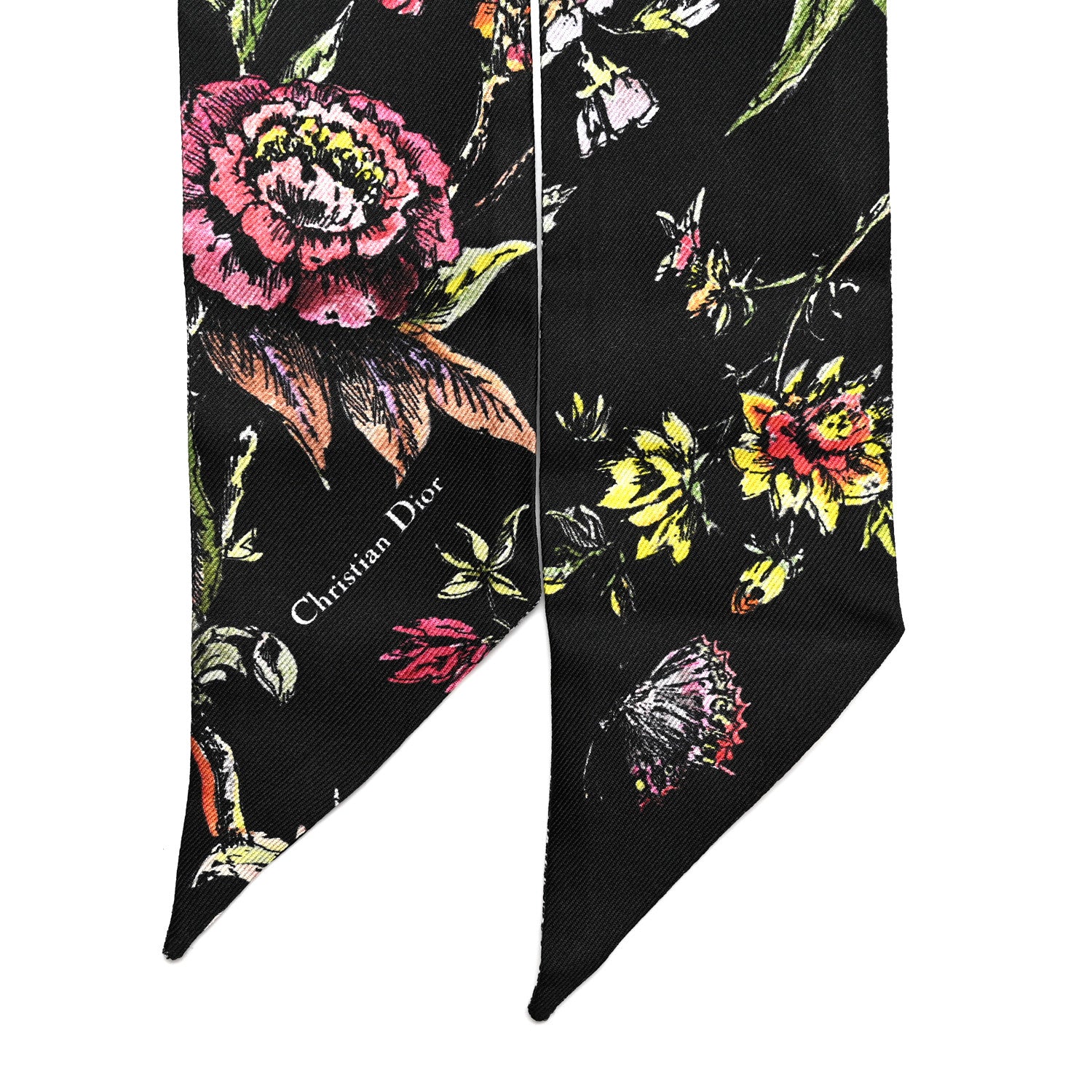 Christian Dior Silk Twill D-Floral Mitzah Scarf Black Multicolor 2 of 4