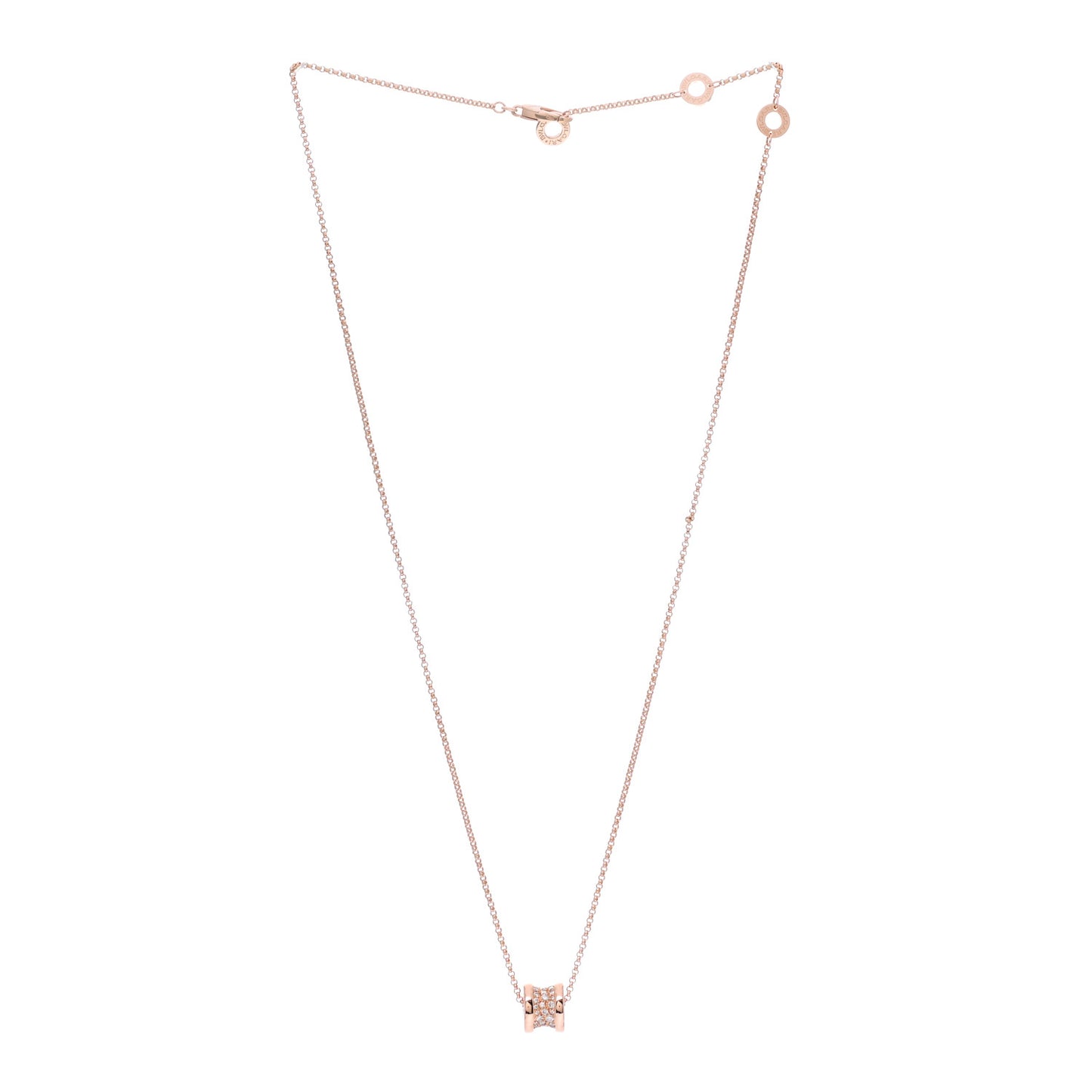 18K Rose Gold Diamond Small B.Zero1 Pave Pendant Necklace