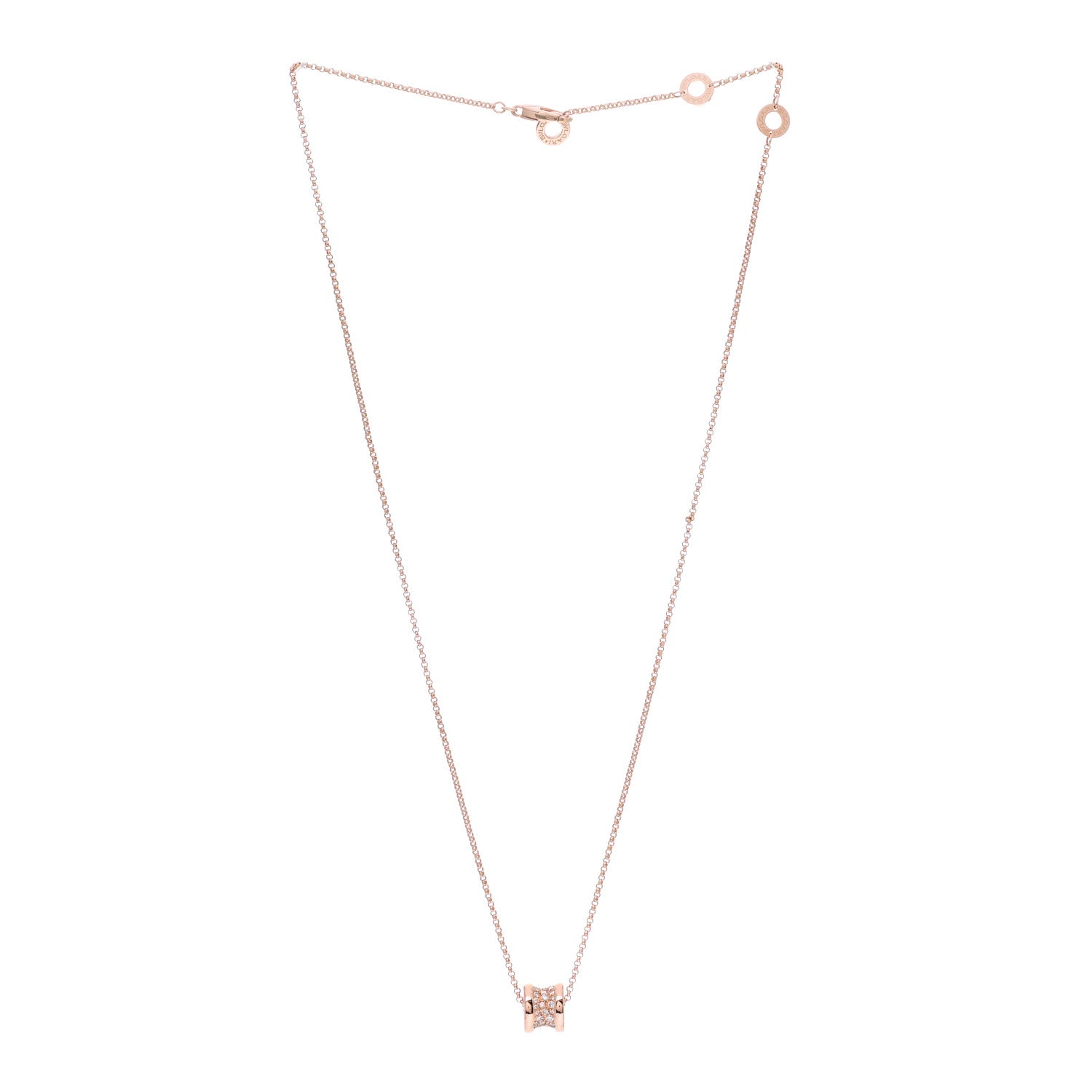 Bulgari 18K Rose Gold Diamond Small B.Zero1 Pave Pendant Necklace 3 of 8