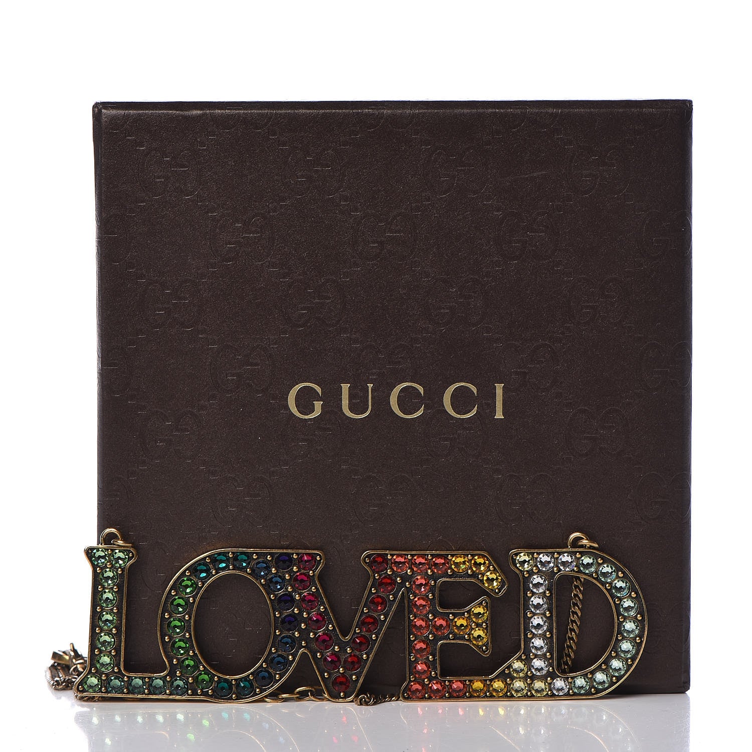 Gucci Metal Crystal Loved Short Necklace Aged Gold 7 of 7