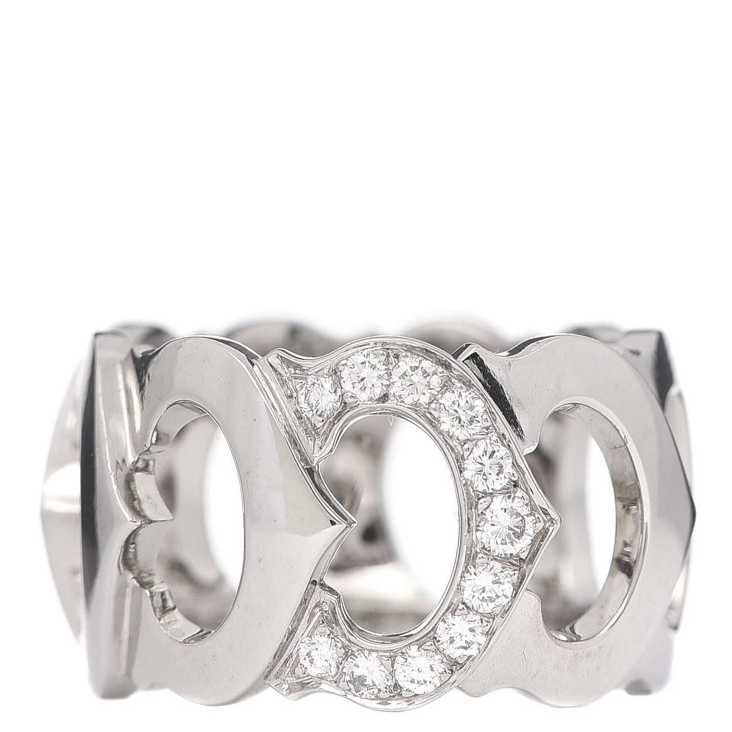 18K White Gold Diamond 13mm C De Cartier Band Ring 54 6.75