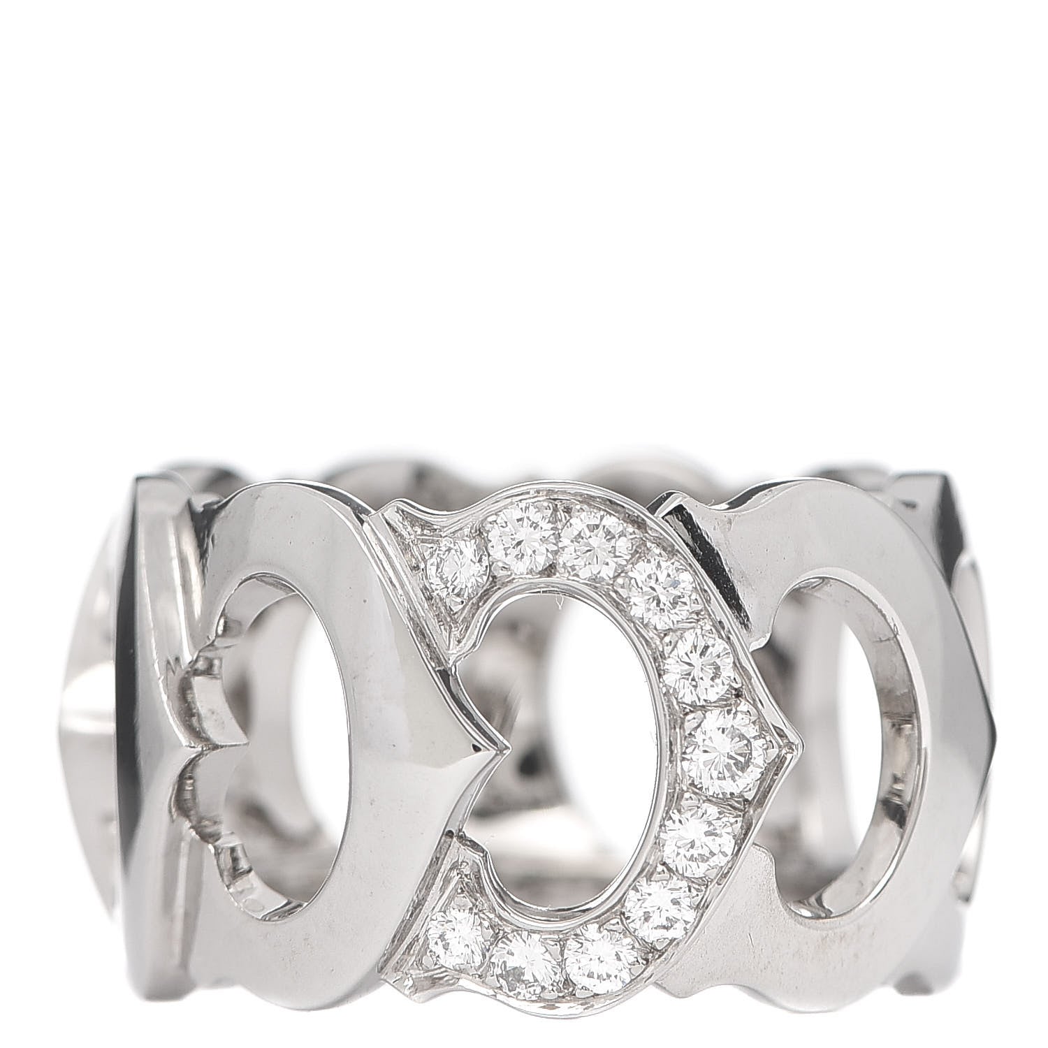 Cartier 18K White Gold Diamond 13mm C De Cartier Band Ring 54 6.75 1 of 5