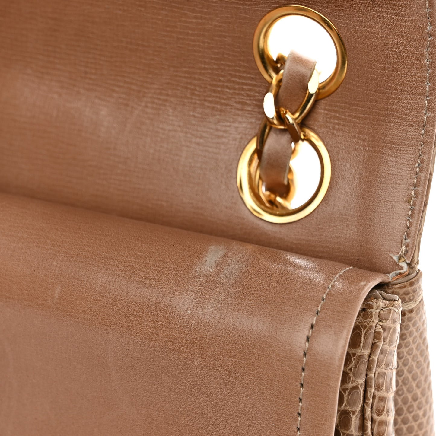 Lizard Medium Double Flap Beige