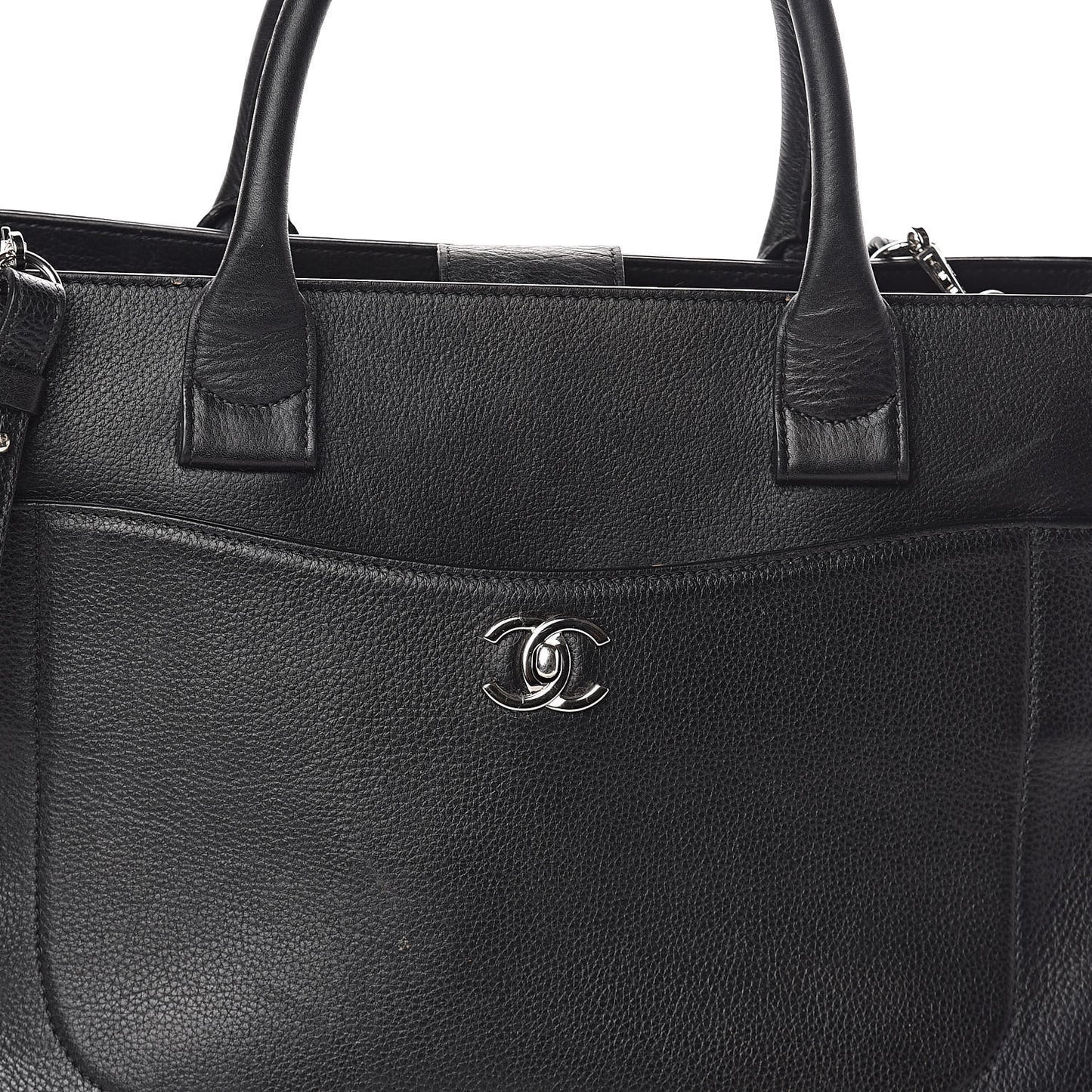 Grained Calfskin Medium Neo Executive Shopper Tote Blac