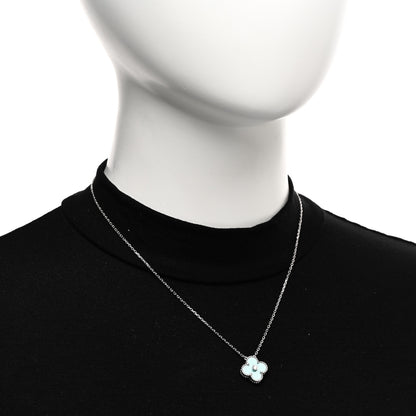 Van Cleef & Arpels 18K White Gold Diamond Celadon Green Sevres Porcelain Vintage Alhambra Pendant Necklace 2 of 5