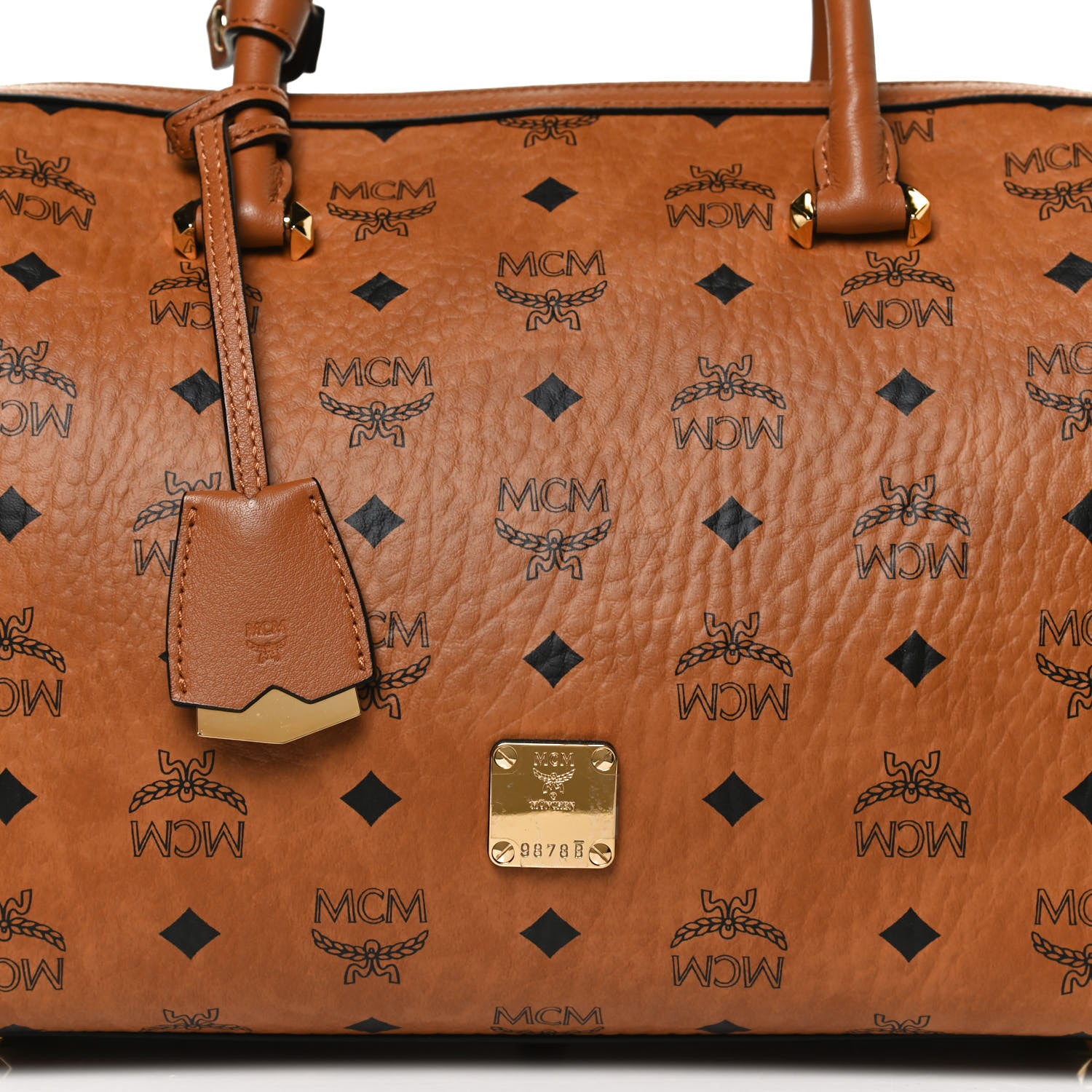 MCM Visetos Medium Boston Bag Cognac 8 of 10