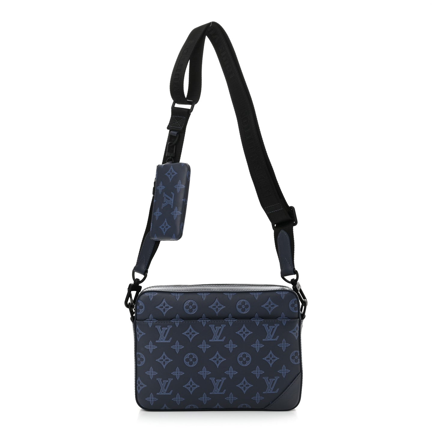Calfskin Monogram Shadow Duo Messenger Navy Blue
