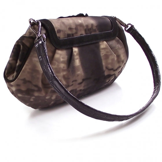 Nylon Jeweled Crocodile Flap Bag