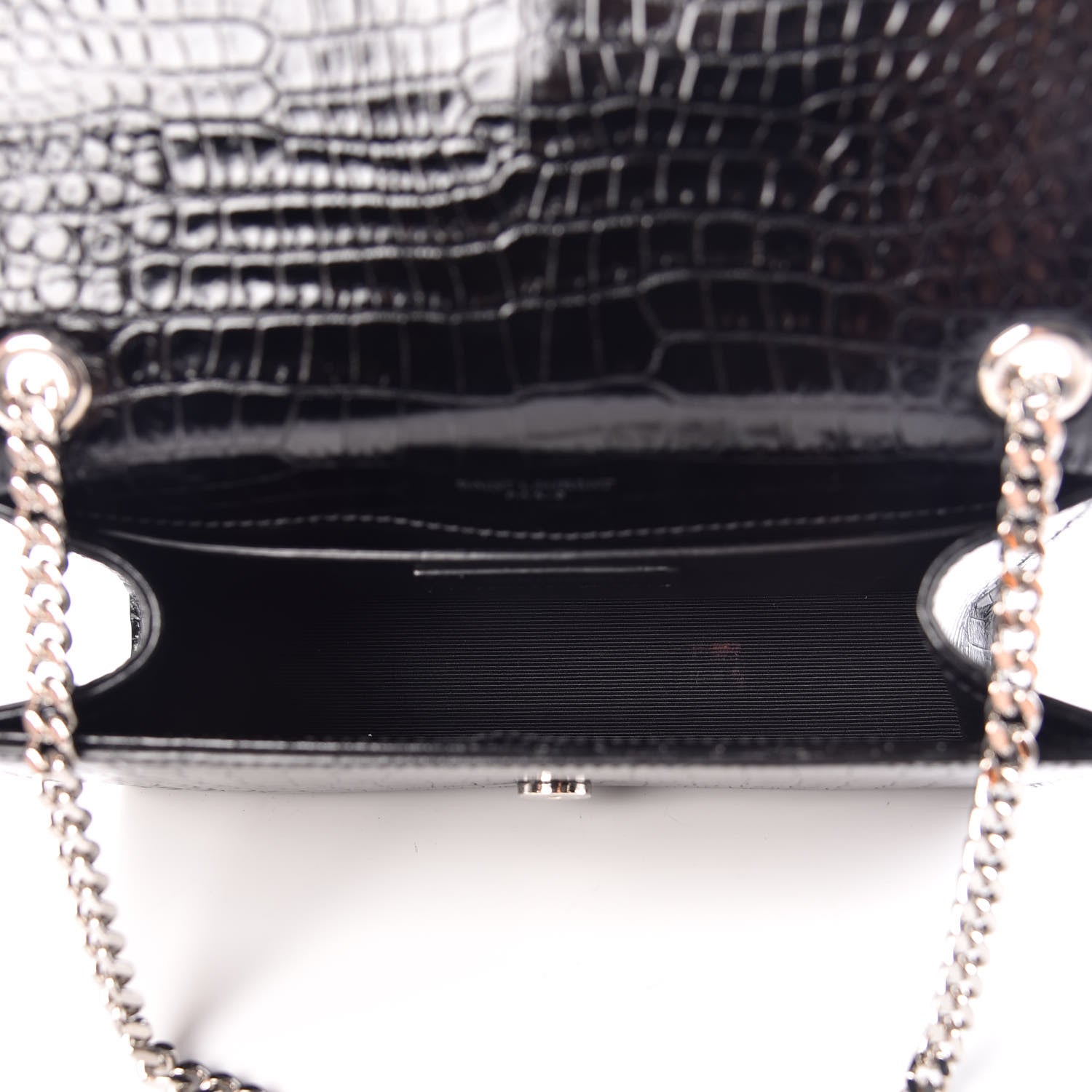 Saint Laurent Croc Calfskin Embossed Small Classic Monogram Kate Tassel Satchel Black 7 of 9