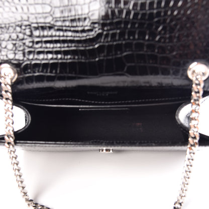 Saint Laurent Croc Calfskin Embossed Small Classic Monogram Kate Tassel Satchel Black 7 of 9