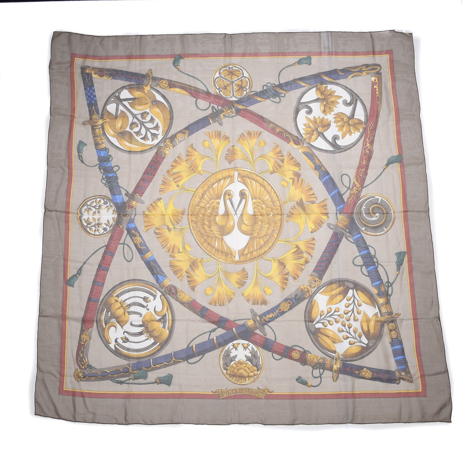 Hermes Silk Chiffon Daimyo Princes Du Soleil Levant Shawl 140 5 of 6