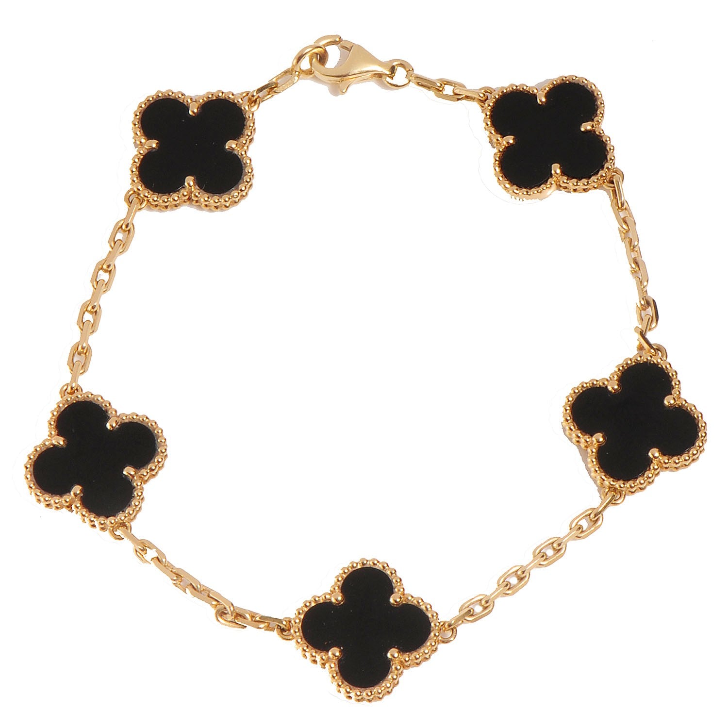 Van Cleef & Arpels 18K Yellow Gold Black Onyx 5 Motifs Vintage Alhambra Bracelet 1 of 6