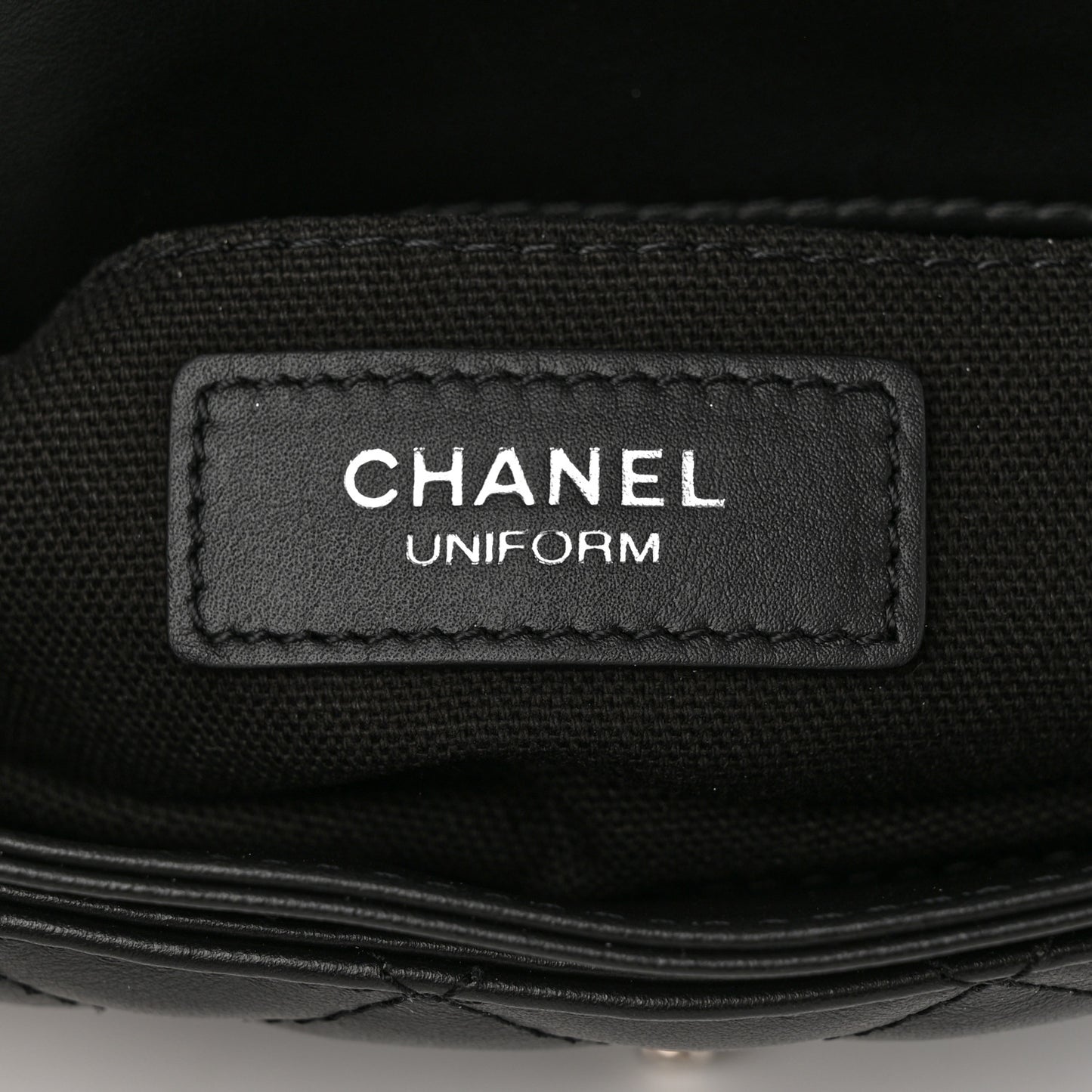 Calfskin Quilted CC Uniform Flap Belt Bag Black
