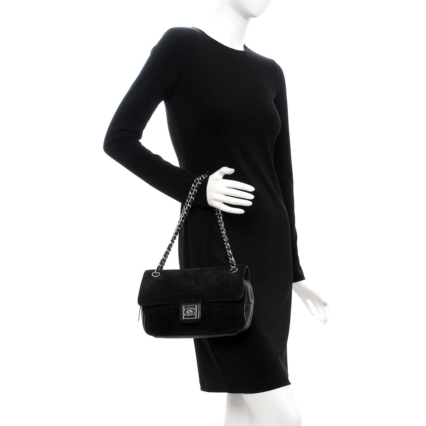 Suede Lambskin Square Stitched CC Flap Bag Black