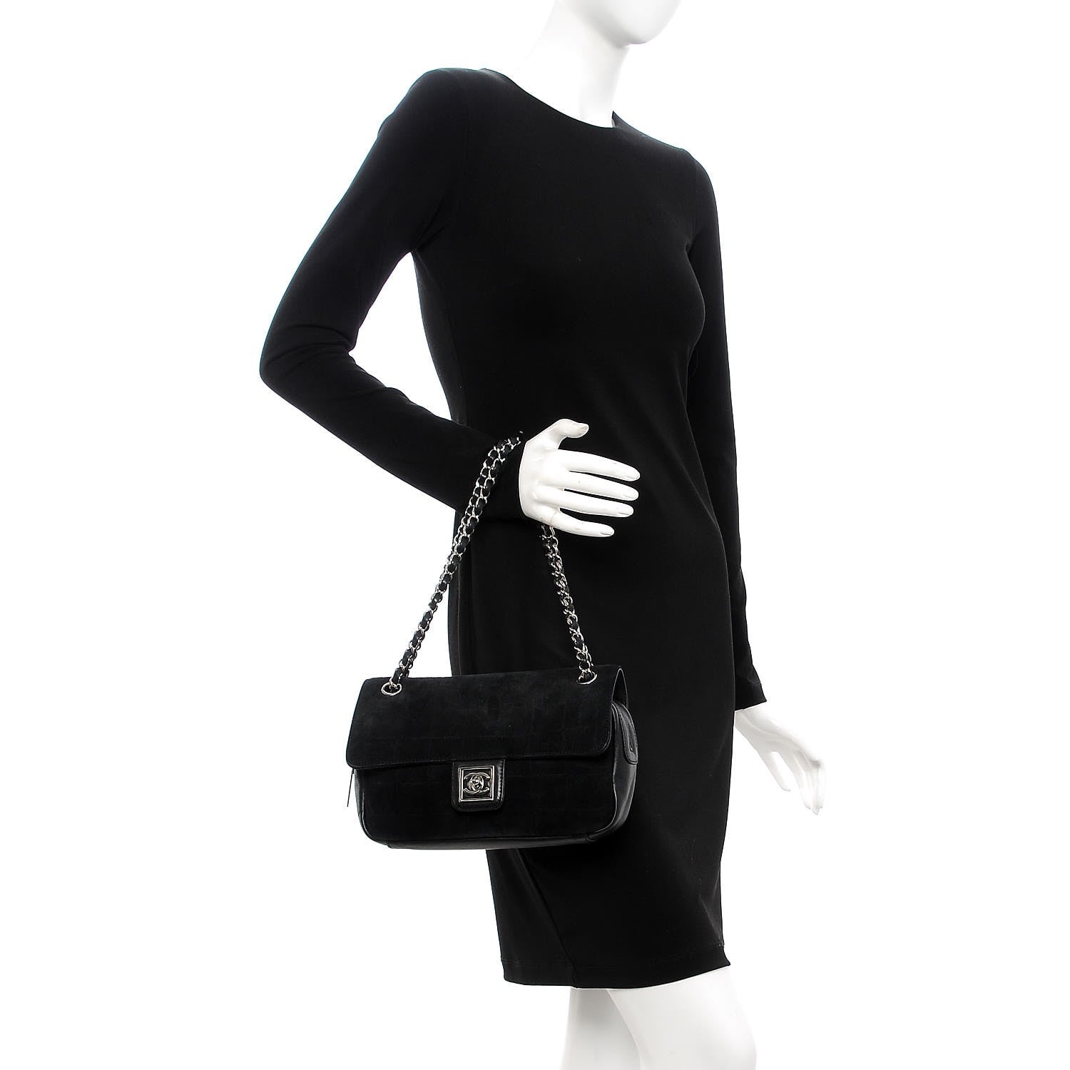 Chanel Suede Lambskin Square Stitched CC Flap Bag Black 3 of 13