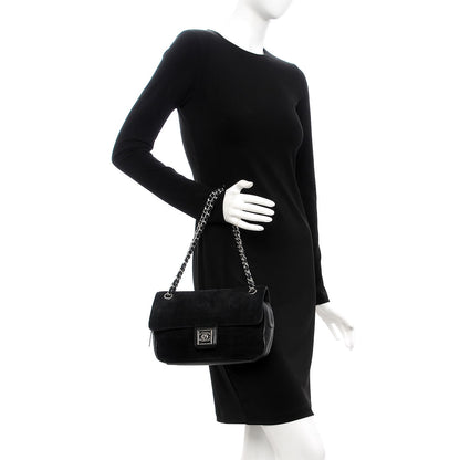 Chanel Suede Lambskin Square Stitched CC Flap Bag Black 3 of 13