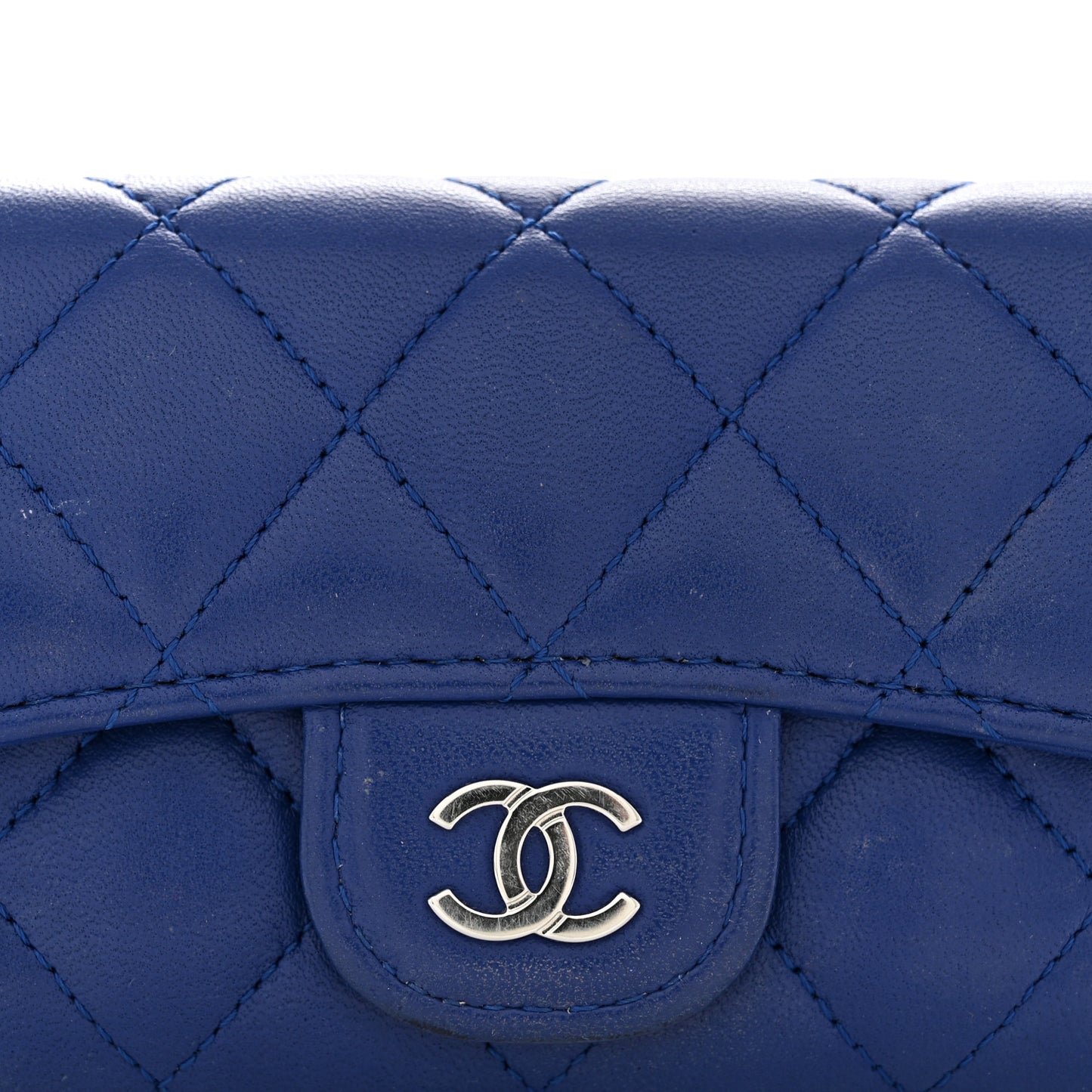 Lambskin Quilted Flap Card Holder Wallet Blue
