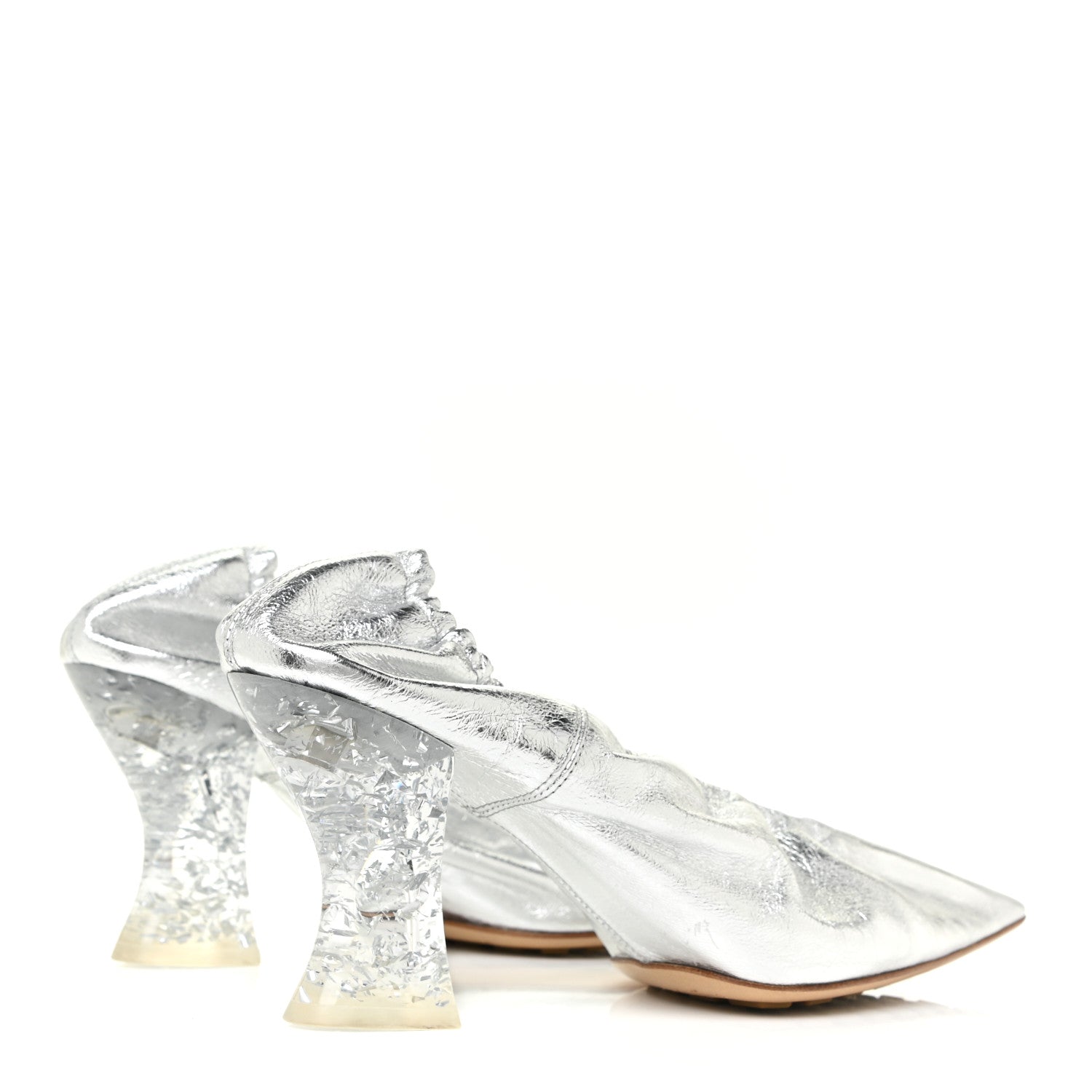 Bottega Veneta Metallic Crushed Nappa Glitter Plexiglass Almond Pumps 38.5 Silver 4 of 10