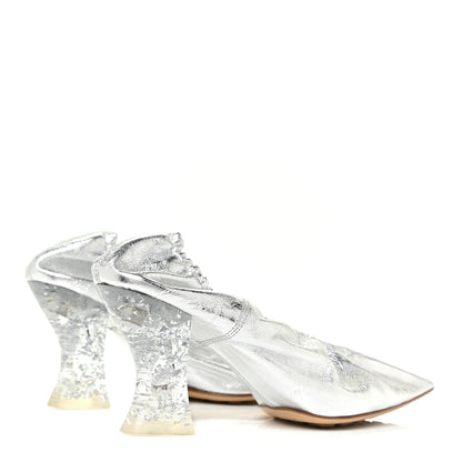 Bottega Veneta Metallic Crushed Nappa Glitter Plexiglass Almond Pumps 38.5 Silver 4 of 10