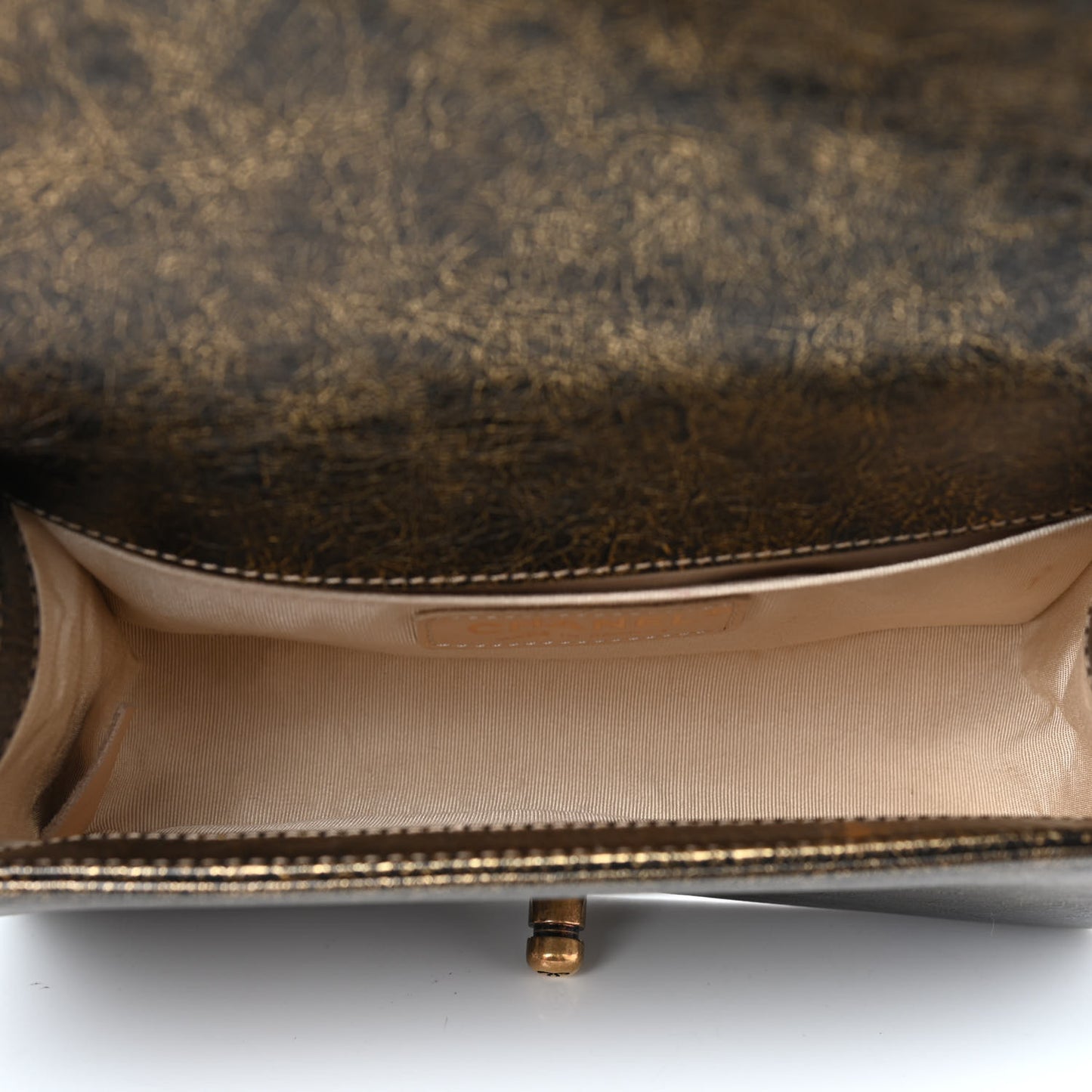 Cracked Metallic Calfskin Quilted Small Boy Flap Gold