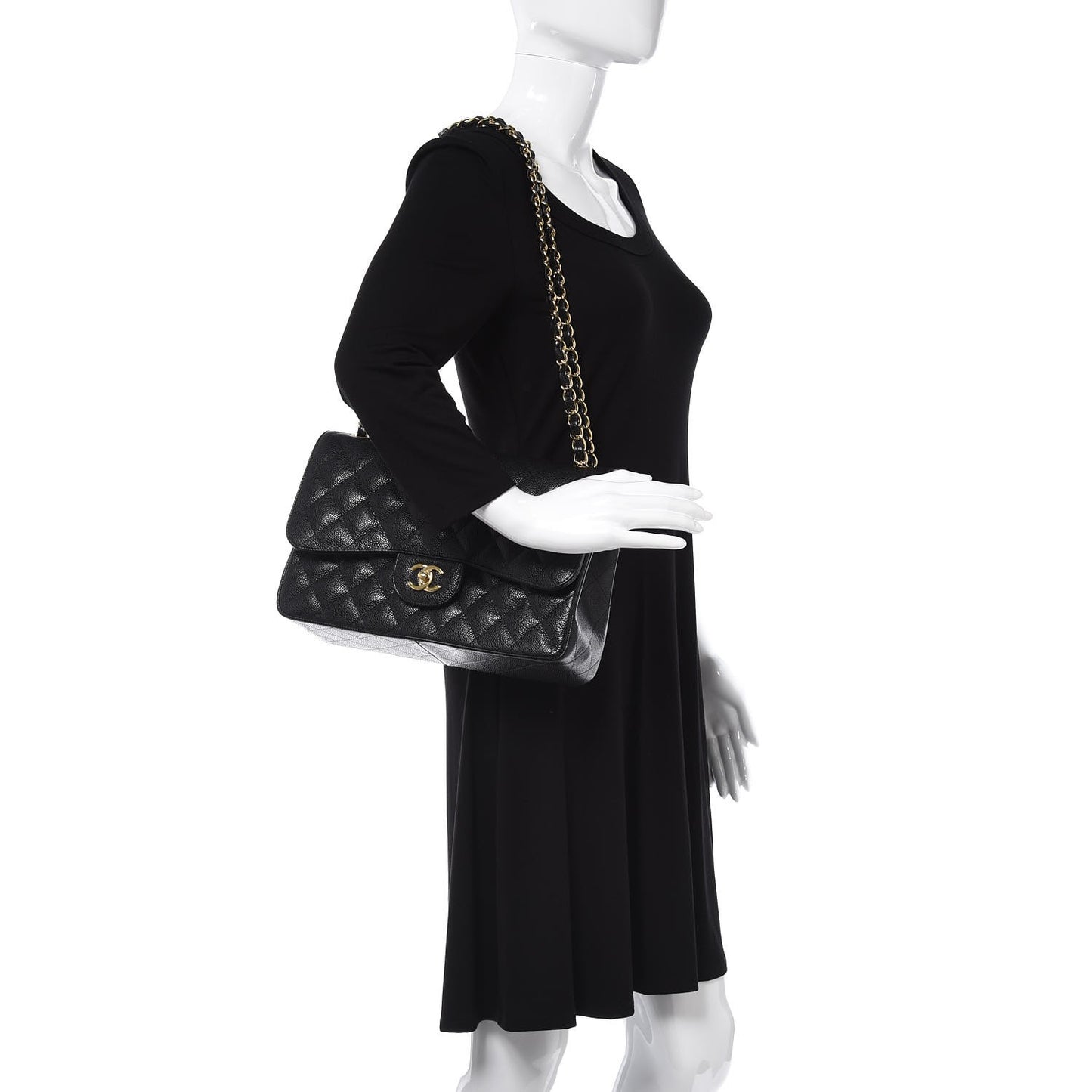 Caviar Quilted Jumbo Double Flap Black