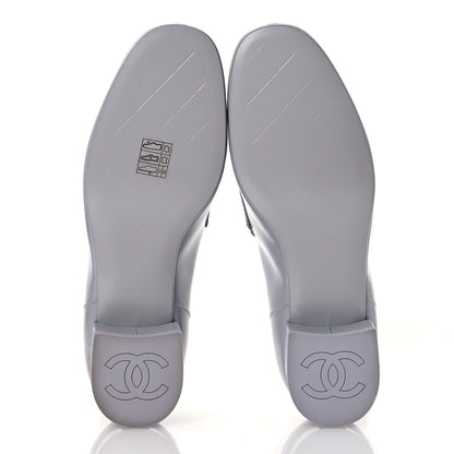 Chanel Shiny Calfskin Logo Loafers 37 Light Grey 6 of 11