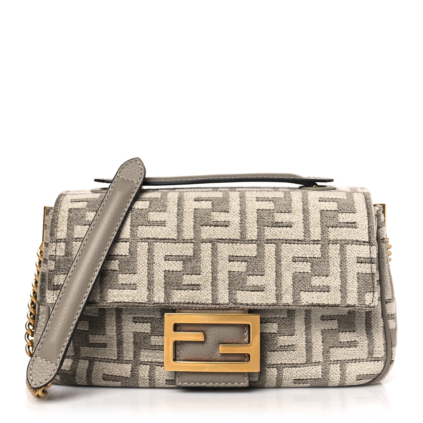 Chenille Vitello Seta FF Midi Chain Baguette Tortora