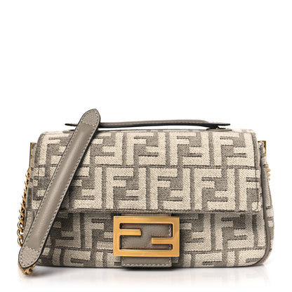 Fendi Chenille Vitello Seta FF Midi Chain Baguette Tortora 1 of 10