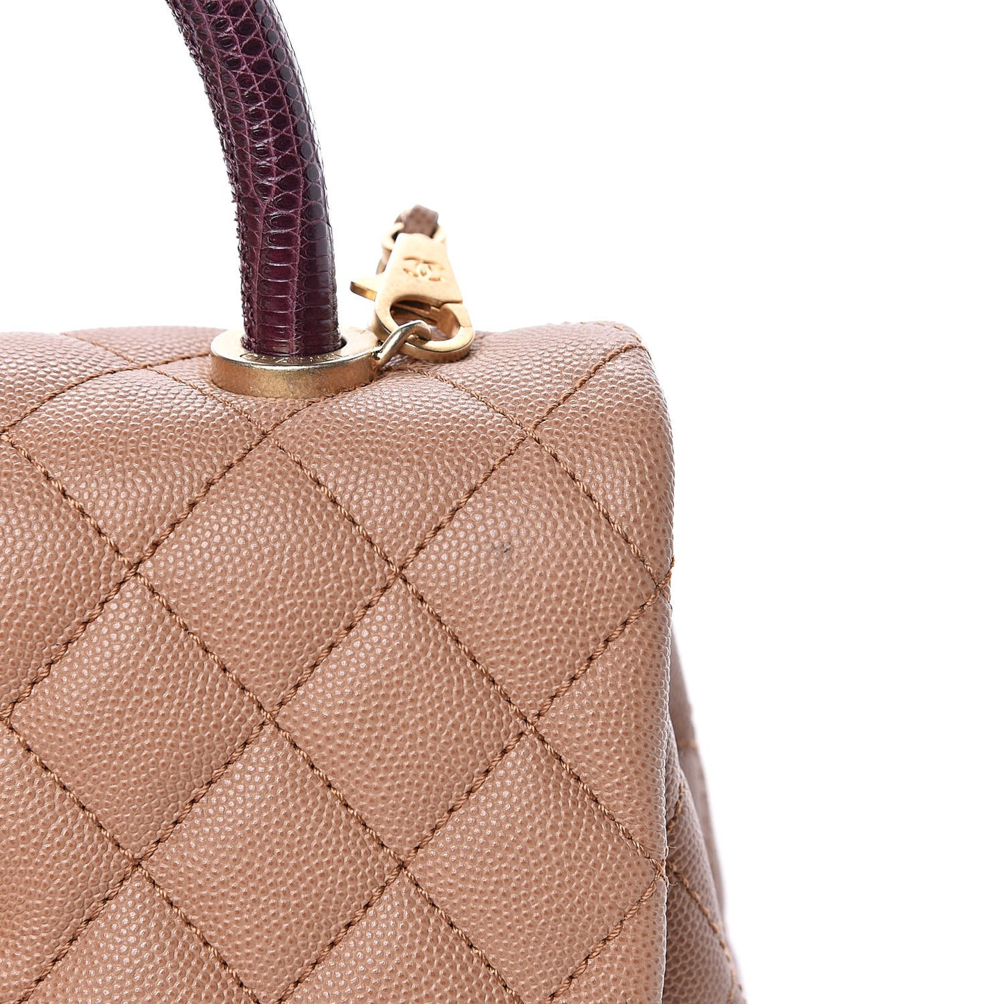 Caviar Lizard Quilted Mini Coco Handle Flap Beige