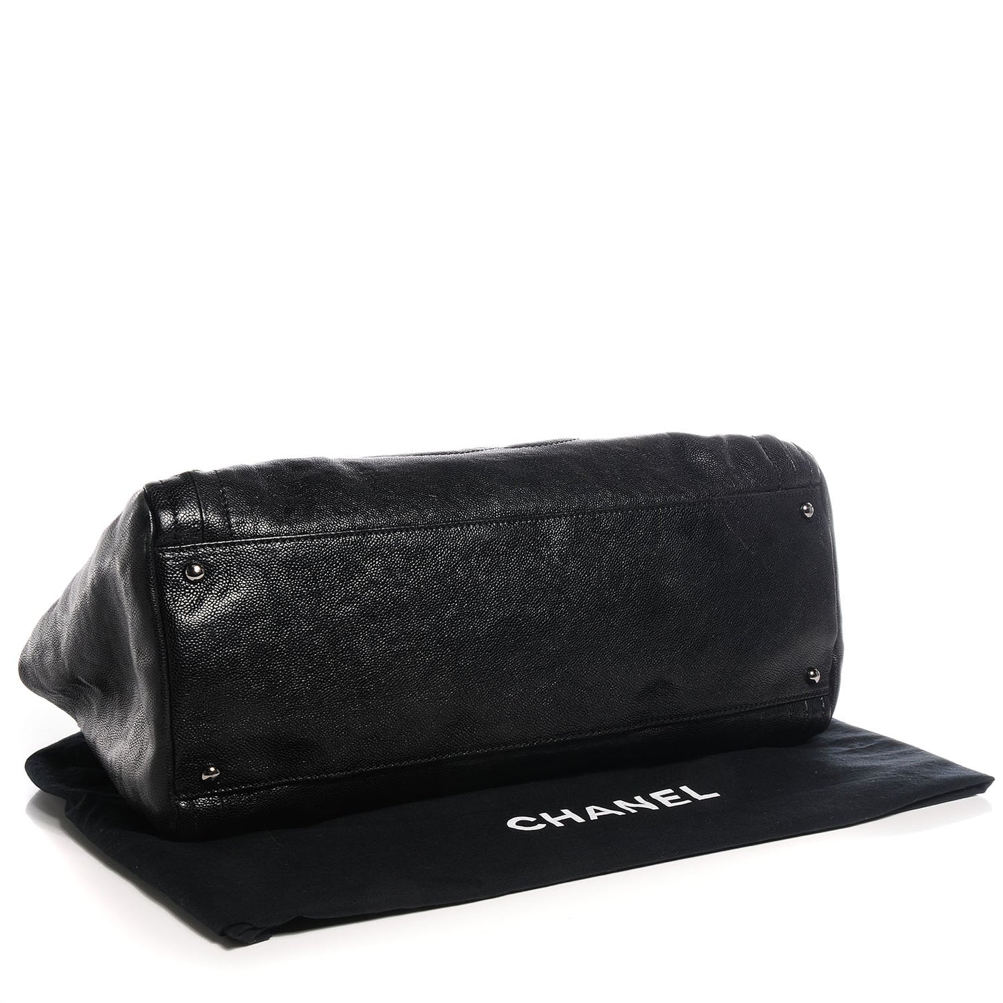Glazed Caviar East West Large Modern Chain Tote Black