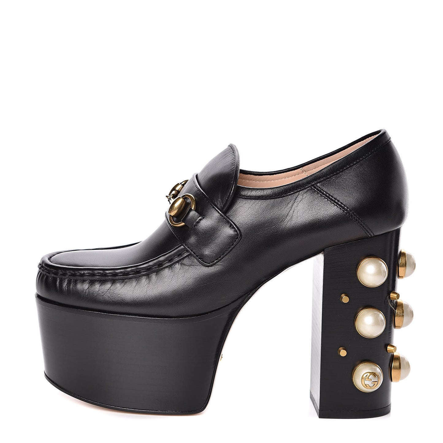 Malaga Kid Pearl Studded Vegas Platform Loafers 37 Black
