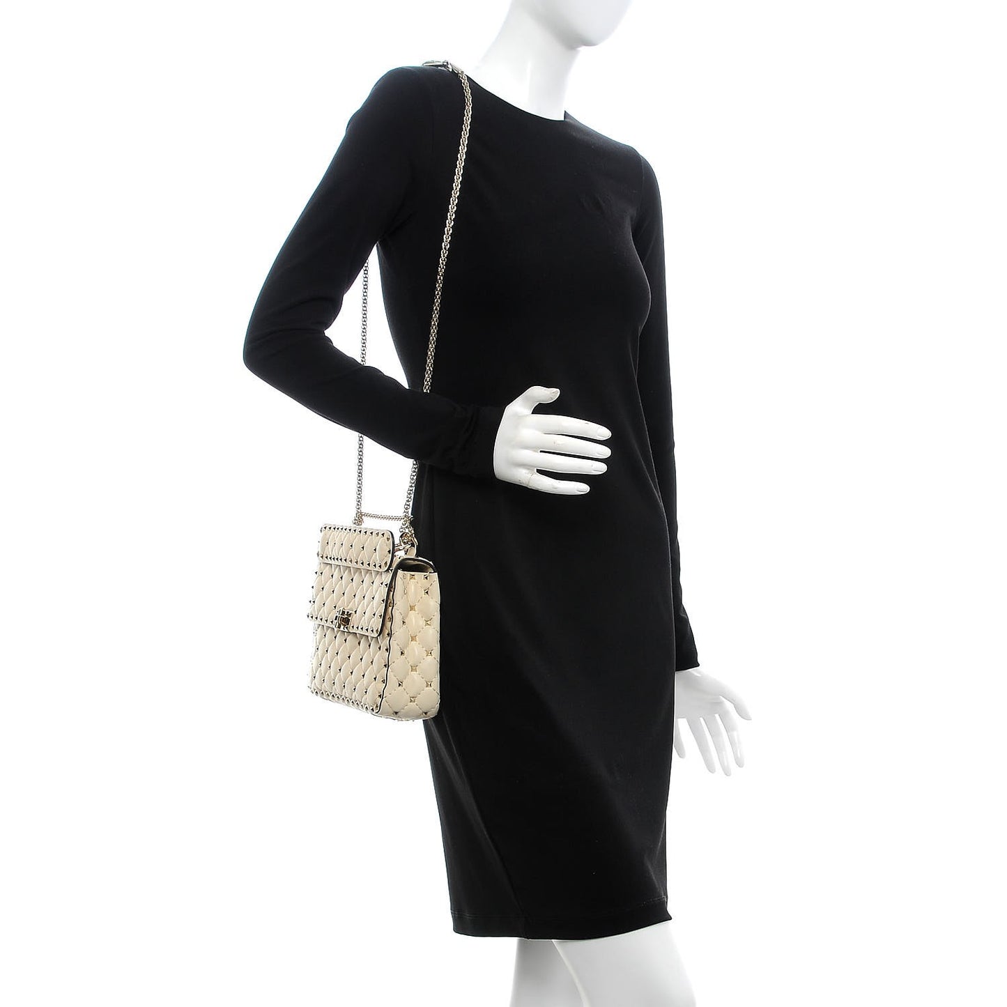 Nappa Medium Rockstud Spike Shoulder Bag Light Ivory