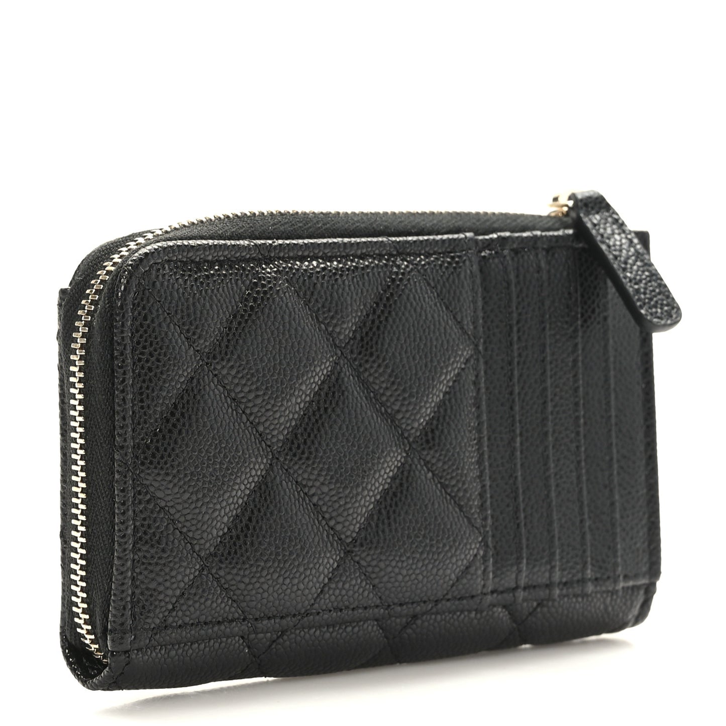 Caviar Quilted CC Zip Around Card Holder Black