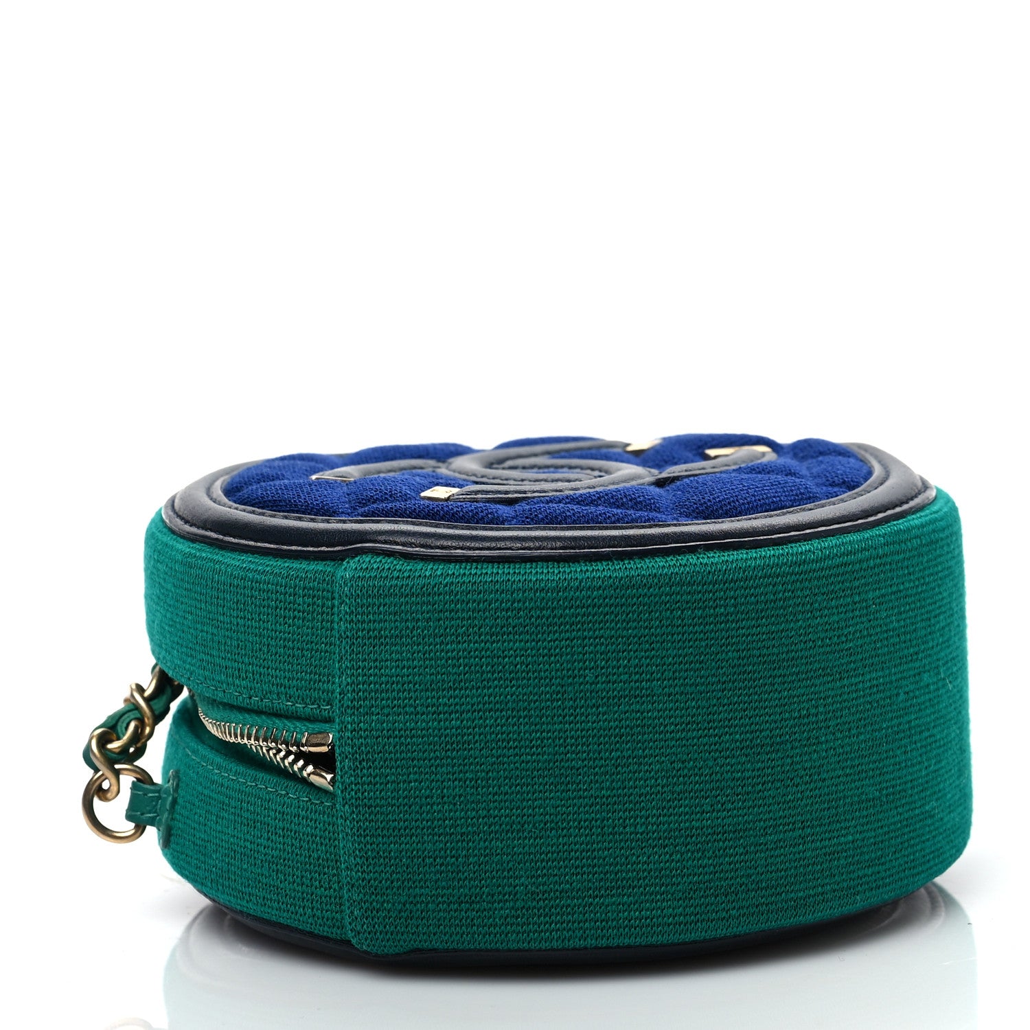 Chanel Jersey Quilted Round Filigree Crossbody Blue Green 3 of 7