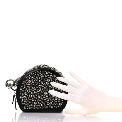Versace Calfskin Crystal Studded Round Bag Black 2 of 12