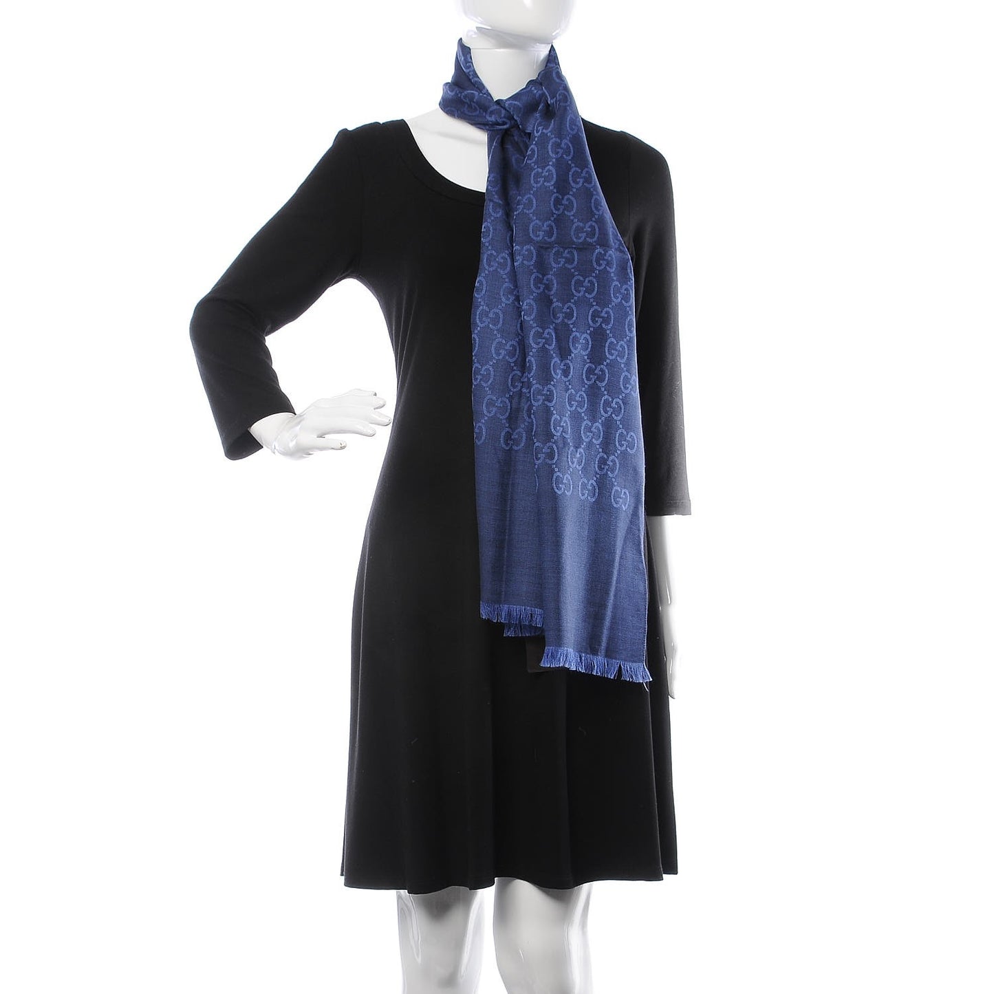 Wool Silk Jacquard Monogram Scarf Blue