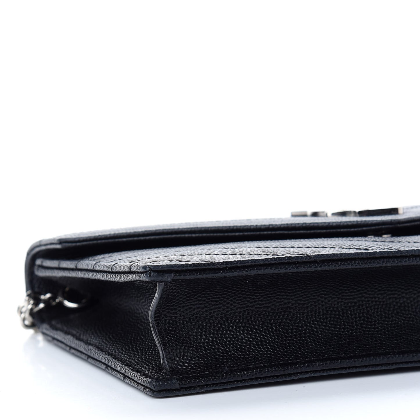 Grain De Poudre Matelasse Chevron Monogram Envelope Chain Wallet Black