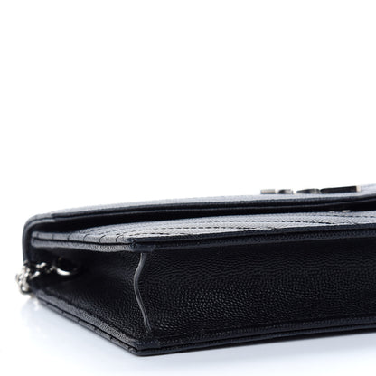 Saint Laurent Grain De Poudre Matelasse Chevron Monogram Envelope Chain Wallet Black 6 of 7