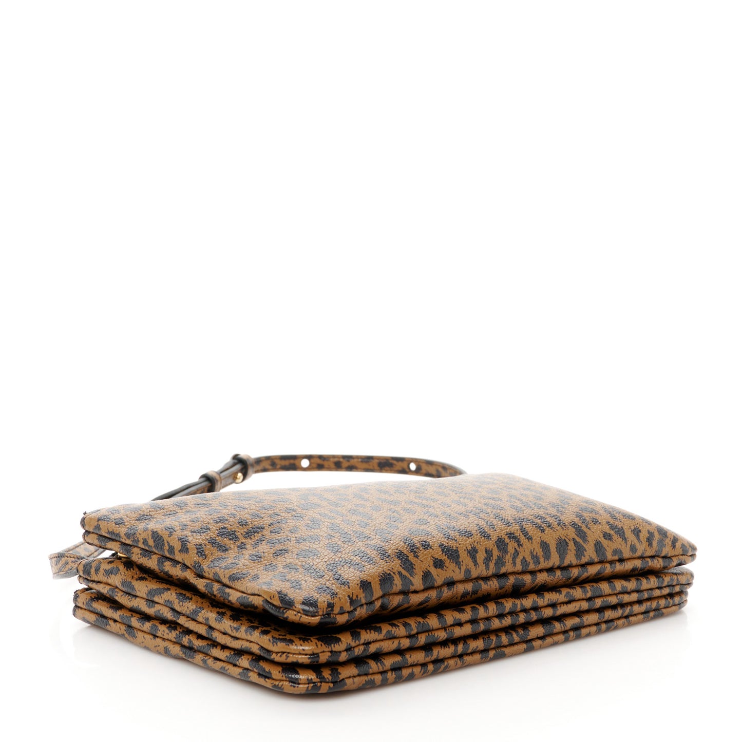 Goatskin Leopard Printed Small Trio Crossbody Bag Brown Black