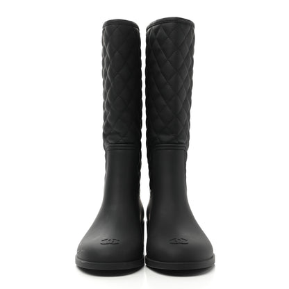 Chanel Rubber Quilted Rain Boots 41 Black 2 of 13
