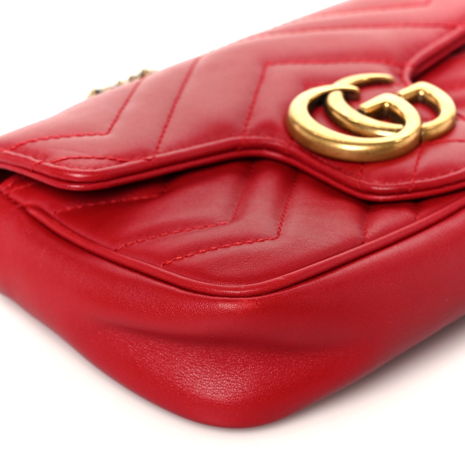Gucci Calfskin Matelasse Super Mini GG Marmont Shoulder Bag Hibiscus Red 9 of 10