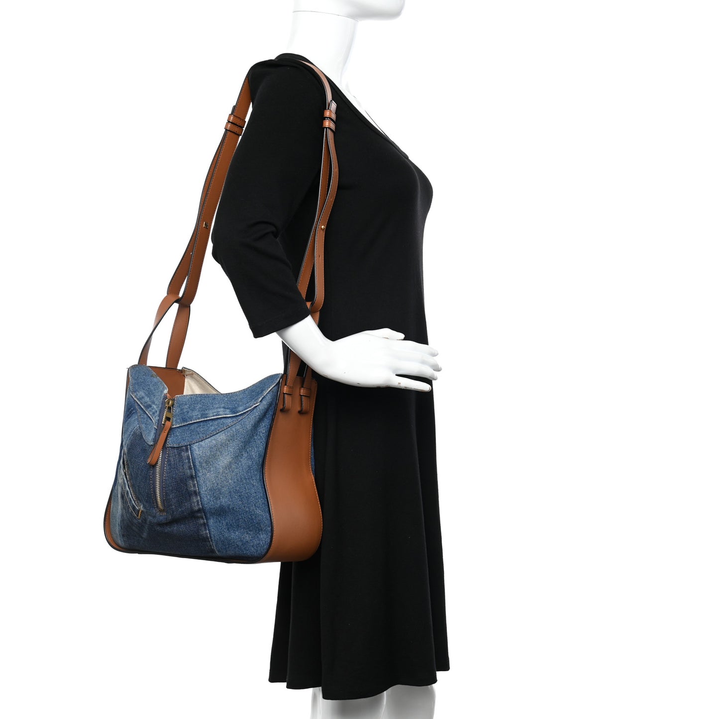Calfskin Denim Small Hammock Shoulder Bag Blue Tan