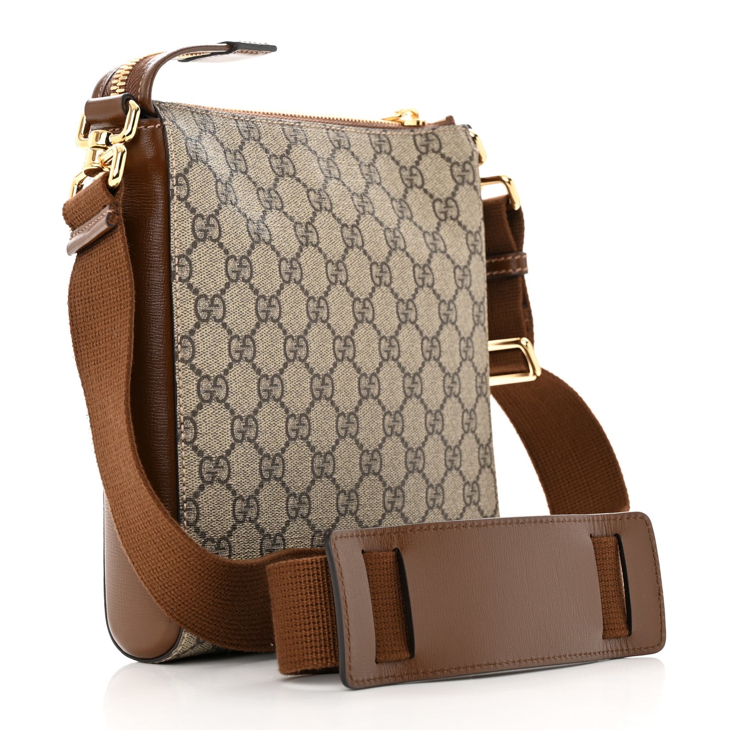 GG Supreme Monogram Azalea Calfskin Retro Interlocking G Flat Messenger Bag Beige Ebony Brown Sugar
