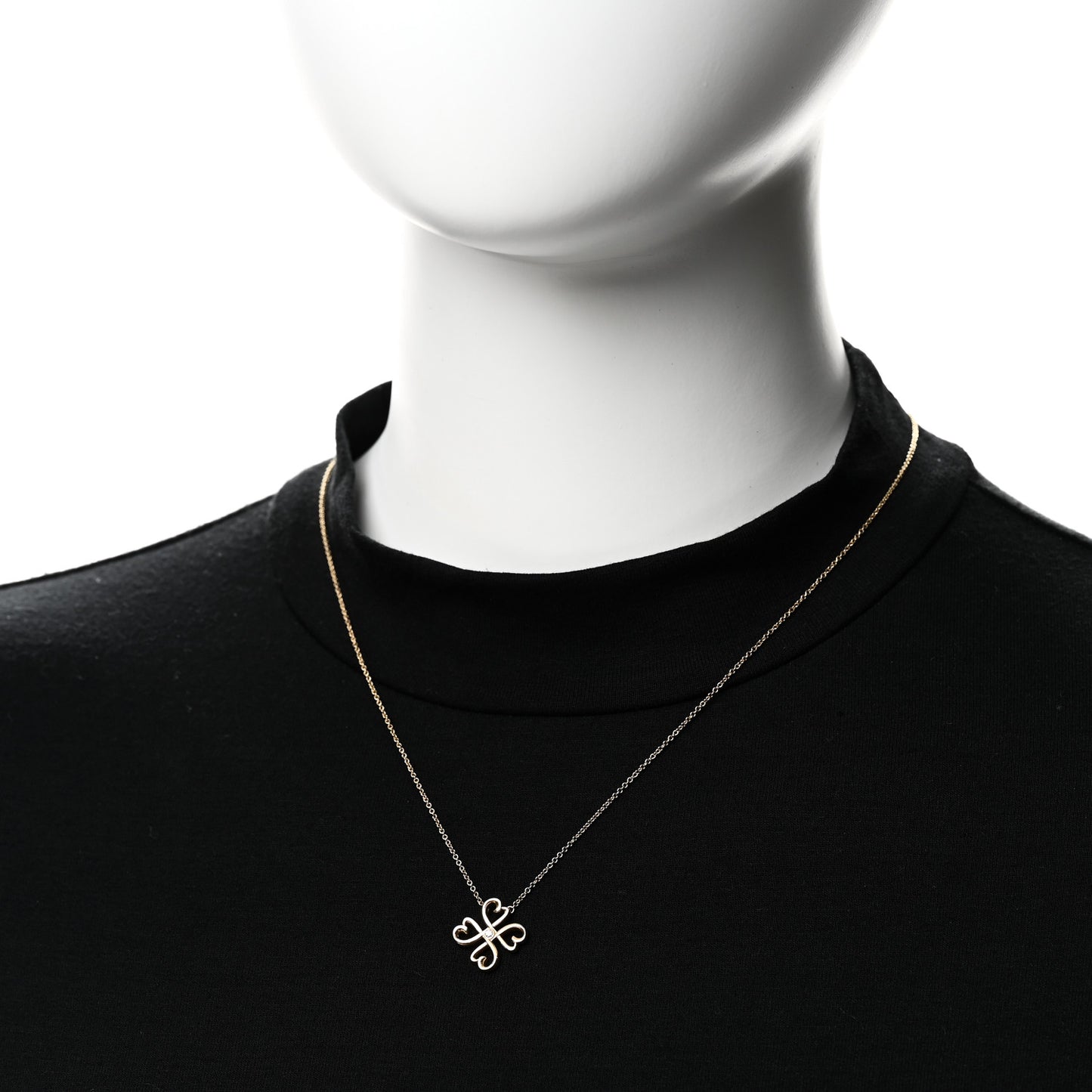 18K Yellow Gold Diamond Loving Heart Clover Pendant Necklace
