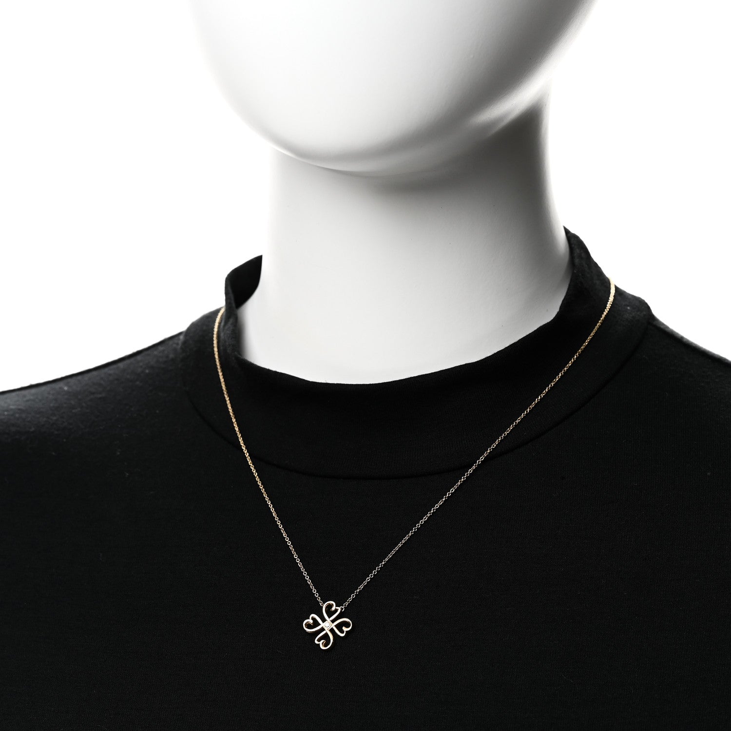 Tiffany 18K Yellow Gold Diamond Loving Heart Clover Pendant Necklace 2 of 6